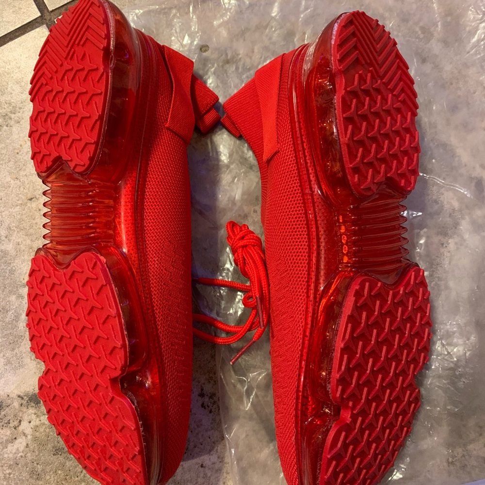 Women's Elastic Stretch Mesh Casual Slip On Air Cushion Sneakers Red Size 8 - Picture 4 of 8